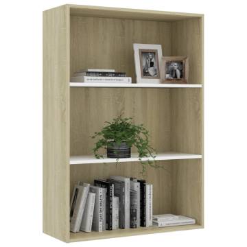 3-Tier Book Cabinet White & Sonoma Oak - Modern Design