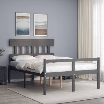 Grey Bed Frame with Headboard - Solid Pine 120x200 cm