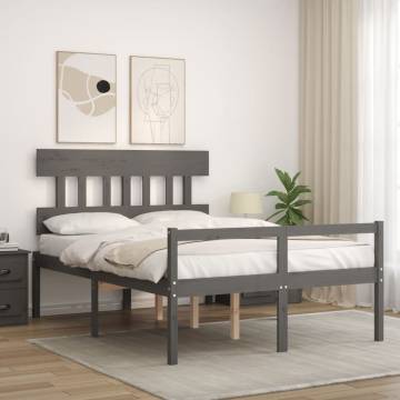 Grey Bed Frame with Headboard - Solid Pine 120x200 cm