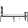 Grey Bed Frame with Headboard - Solid Pine 120x200 cm