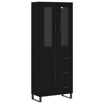 Elegant Black Highboard – 69.5x34x180 cm Engineered Wood