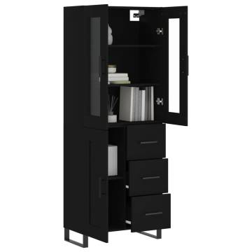 Elegant Black Highboard – 69.5x34x180 cm Engineered Wood