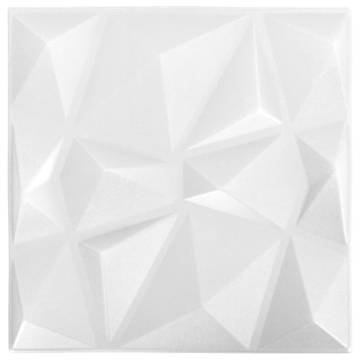 3D Wall Panels - 48 pcs Diamond White - 12 m² Coverage