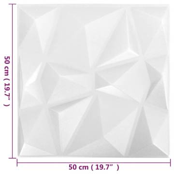 3D Wall Panels - 48 pcs Diamond White - 12 m² Coverage