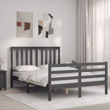 Grey Bed Frame with Headboard - Solid Wood 140x190 cm | HipoMarket