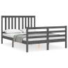 Grey Bed Frame with Headboard - Solid Wood 140x190 cm | HipoMarket