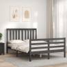 Grey Bed Frame with Headboard - Solid Wood 140x190 cm | HipoMarket