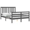 Grey Bed Frame with Headboard - Solid Wood 140x190 cm | HipoMarket