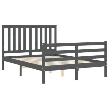 Grey Bed Frame with Headboard - Solid Wood 140x190 cm | HipoMarket