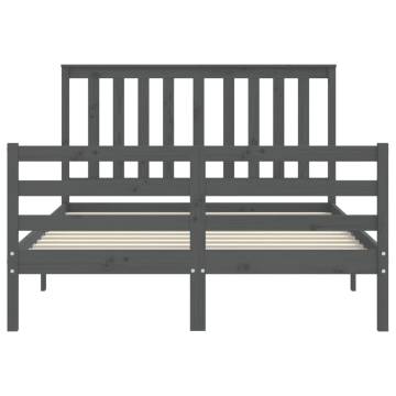 Grey Bed Frame with Headboard - Solid Wood 140x190 cm | HipoMarket