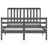 Grey Bed Frame with Headboard - Solid Wood 140x190 cm | HipoMarket