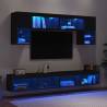 6 Piece TV Wall Units with LED - Black Engineered Wood