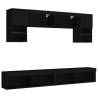 6 Piece TV Wall Units with LED - Black Engineered Wood