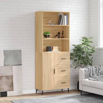 Stylish Highboard Sonoma Oak - 69.5x34x180 cm Engineered Wood