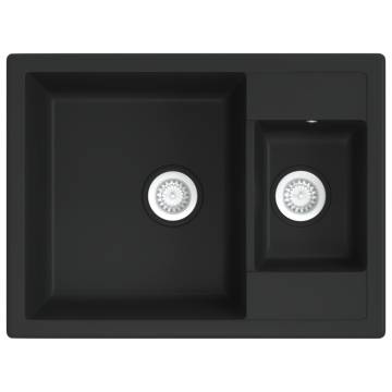 Black Granite Double Basin Kitchen Sink with Overflow Hole