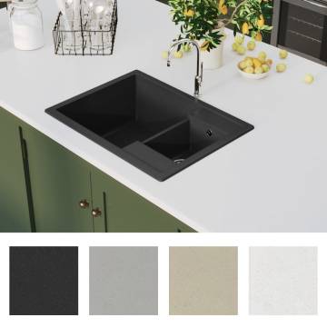 Black Granite Double Basin Kitchen Sink with Overflow Hole