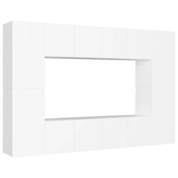 Stylish 8 Piece TV Cabinet Set in White - Engineered Wood