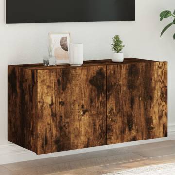 TV Wall Cabinet with LED Lights - Smoked Oak | HipoMarket