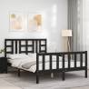 Black Solid Wood Bed Frame with Headboard 160x200 cm