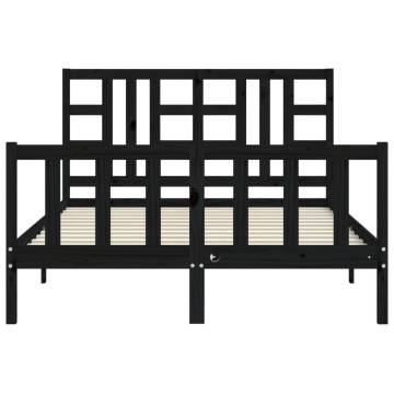 Black Solid Wood Bed Frame with Headboard 160x200 cm