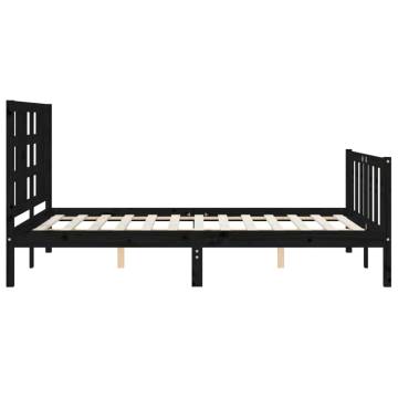 Black Solid Wood Bed Frame with Headboard 160x200 cm