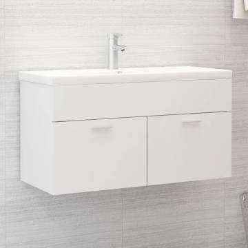 Stylish Sink Cabinet with Built-in Basin - White Engineered Wood