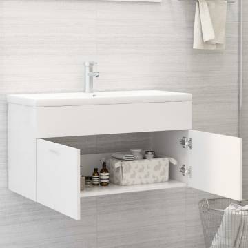 Stylish Sink Cabinet with Built-in Basin - White Engineered Wood