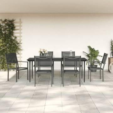 7 Piece Garden Dining Set - Black Steel & Textilene | HipoMarket