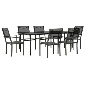 7 Piece Garden Dining Set - Black Steel & Textilene | HipoMarket