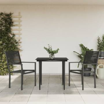 3 Piece Garden Dining Set - Stylish Black Steel & Textilene