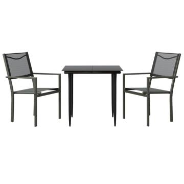 3 Piece Garden Dining Set - Stylish Black Steel & Textilene