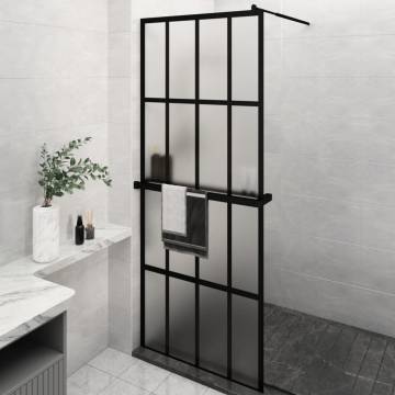 Walk-in Shower Wall with Shelf Black 80x195 cm ESG Glass