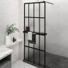 Walk-in Shower Wall with Shelf Black 80x195 cm ESG Glass&Aluminium Colour frosted Size 80 x 195 cm Model 4x4 grids 