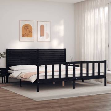 Black Super King Size Bed Frame with Headboard - Solid Wood