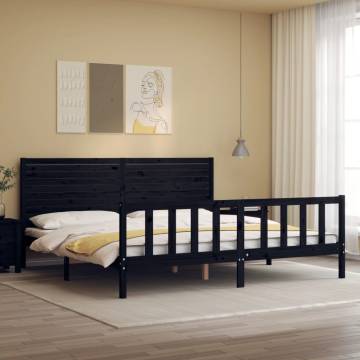 Black Super King Size Bed Frame with Headboard - Solid Wood