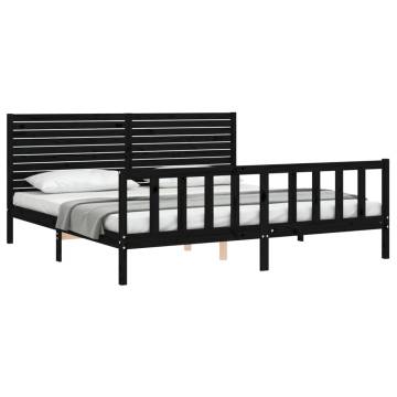 Black Super King Size Bed Frame with Headboard - Solid Wood