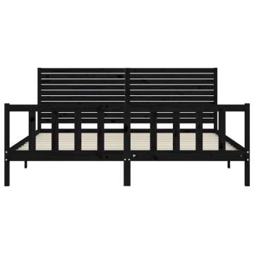 Black Super King Size Bed Frame with Headboard - Solid Wood