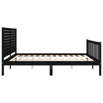 Black Super King Size Bed Frame with Headboard - Solid Wood