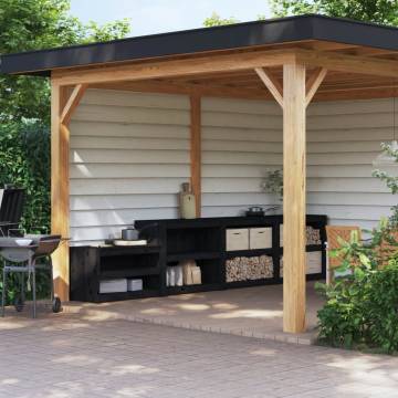 Outdoor Kitchen Cabinets - 3 pcs Black Solid Wood Pine | HipoMarket