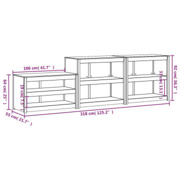 Outdoor Kitchen Cabinets - 3 pcs Black Solid Wood Pine | HipoMarket