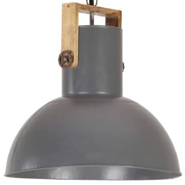 Industrial Hanging Lamp 25W Grey Round Mango Wood - 52cm