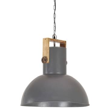 Industrial Hanging Lamp 25W Grey Round Mango Wood - 52cm