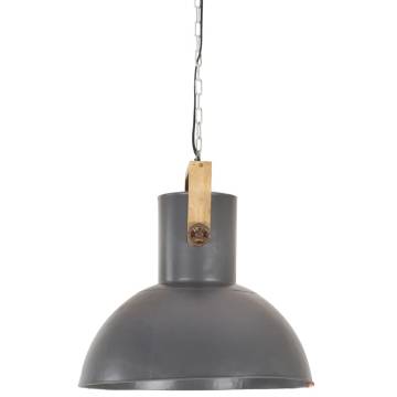 Industrial Hanging Lamp 25W Grey Round Mango Wood - 52cm