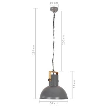 Industrial Hanging Lamp 25W Grey Round Mango Wood - 52cm