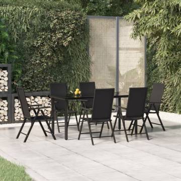 7 Piece Garden Dining Set - Black Poly Rattan