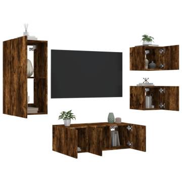 5 Piece TV Wall Units with LED Smoked Oak - Stylish Storage