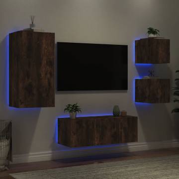 5 Piece TV Wall Units with LED Smoked Oak - Stylish Storage