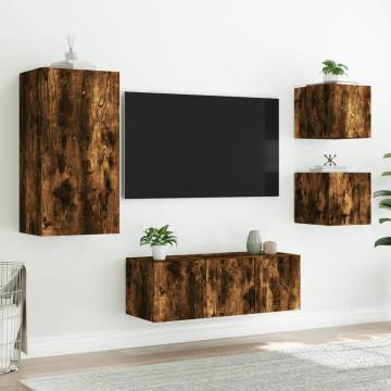 5 Piece TV Wall Units with LED Smoked Oak - Stylish Storage