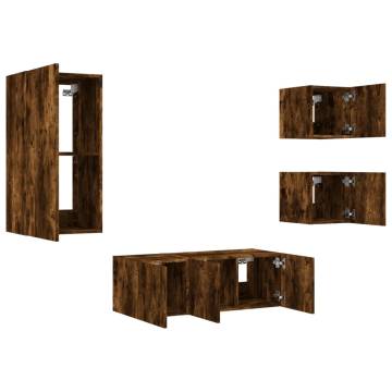 5 Piece TV Wall Units with LED Smoked Oak - Stylish Storage