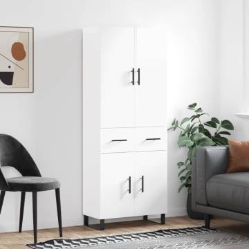 Stylish Highboard High Gloss White - 69.5x34x180 cm